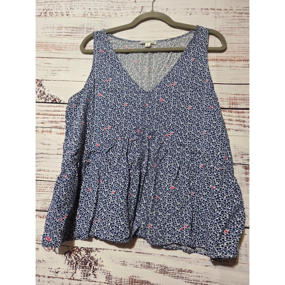 J.Crew Mercantile Women Blue Floral V-Neck Peplum Sleeveless Blouse Top Medium